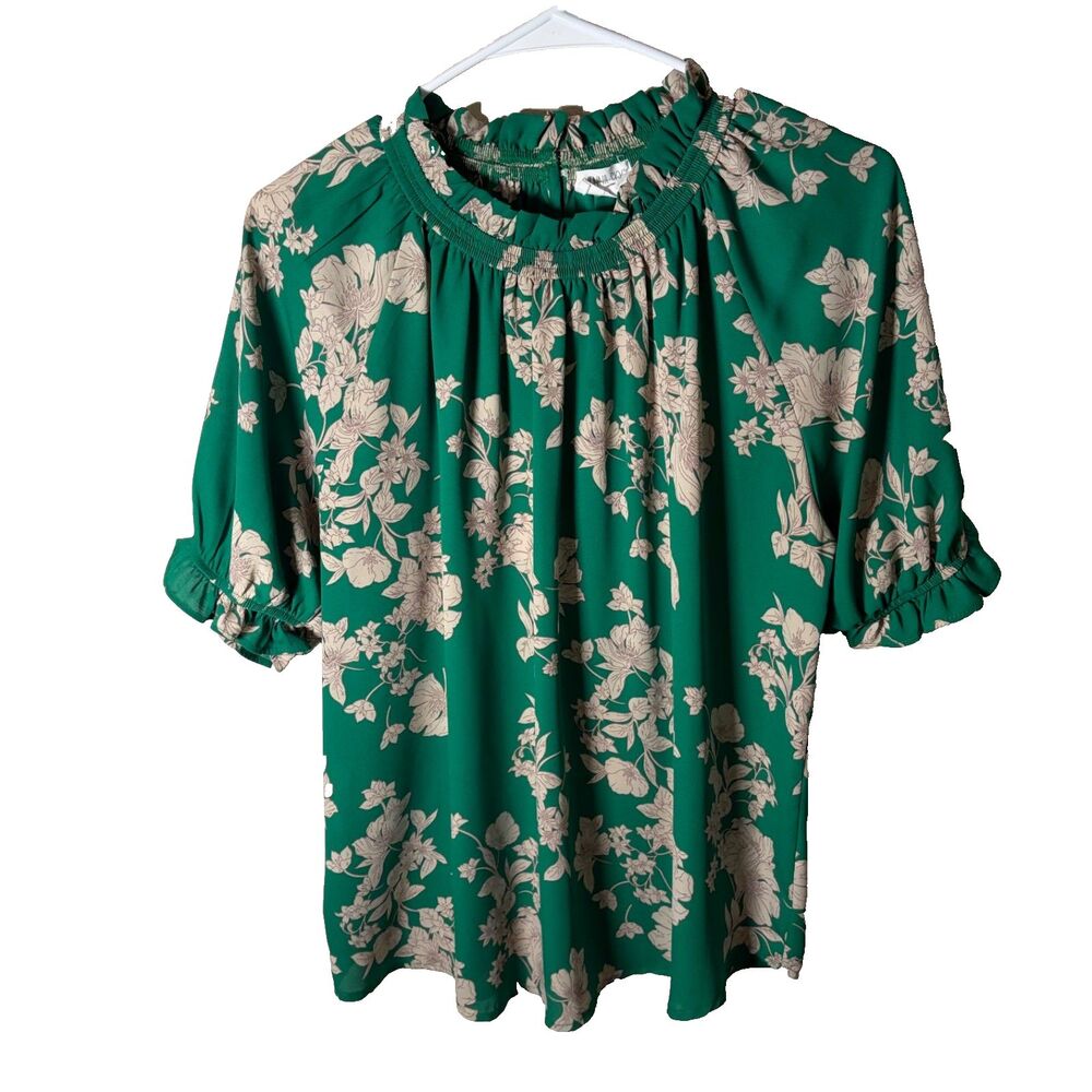 Sienna Sky Blouse Women's Medium Green Floral Ruffle Casual Shirt Top Artsy